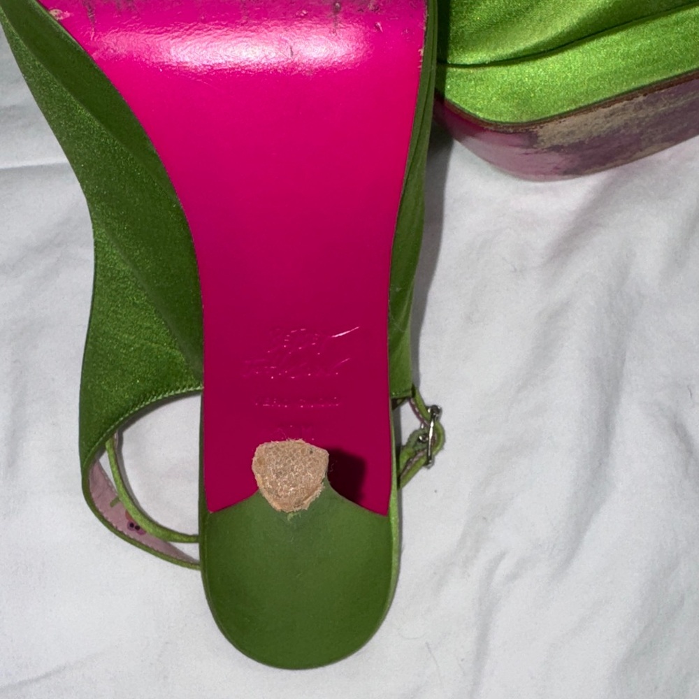 Vintage Y2K Betsey Johnson Elegant Green Satin Heels - Picture 6 of 10